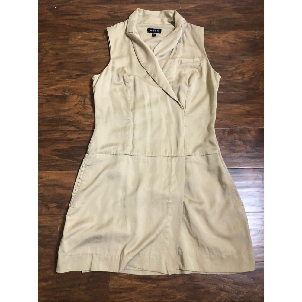 Bebe Beige Wrap Dress XS Sleeveless Lyocell Mini - Picture 2 of 13
